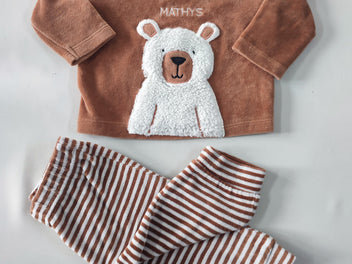 Pyjama 2pcs velours brun ourson 