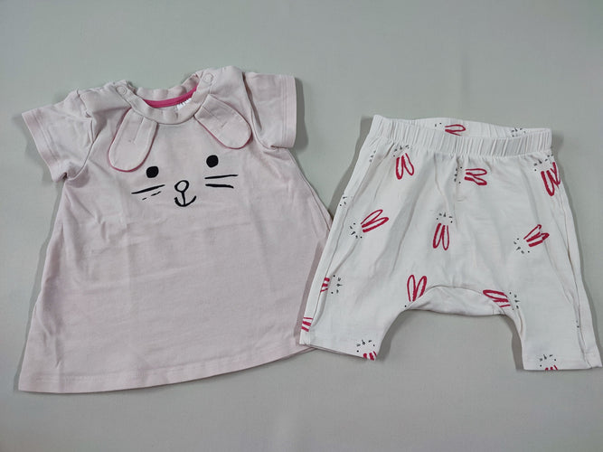 T-shirt m.c rose lapin + Short sarouel blanc lapins, moins cher chez Petit Kiwi