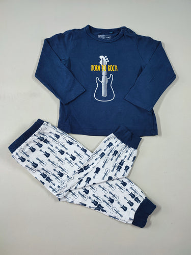 T-shirt m.l bleu marine "Born to be rock" + Pantalon jersey guitares, moins cher chez Petit Kiwi