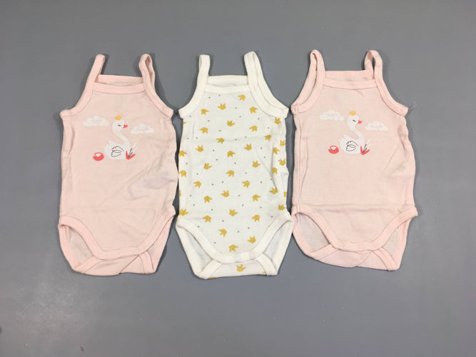 Lot de 3 bodies fines bretelles rose pâle cygne/blanc couronne, moins cher chez Petit Kiwi