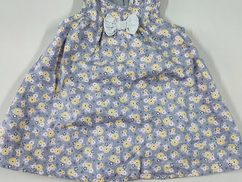 Robe s.m grise fleurs jaunes et roses noeud gris