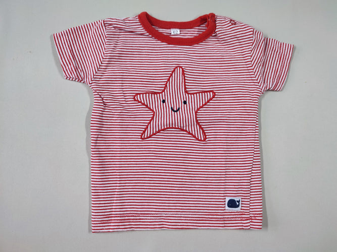 T-shirt m.c blanc ligné rouge étoile, moins cher chez Petit Kiwi