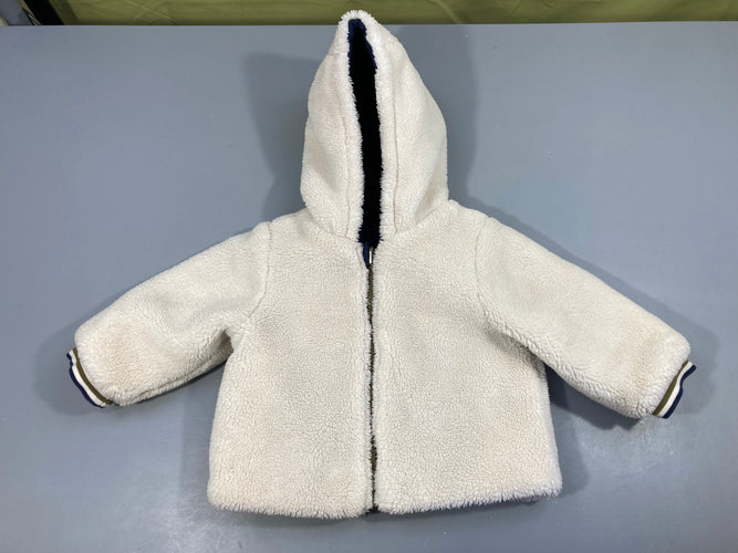 Veste reversible à capuche bleu foncé/peluche blanc cassé, moins cher chez Petit Kiwi