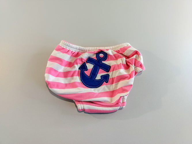 Culotte de maillot, couche lavable, blanc rayé rose, ancre bleue à l'arrière, moins cher chez Petit Kiwi