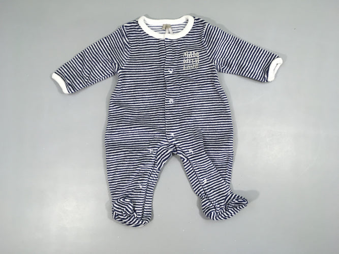 Pyjama velours gris rayé bleu foncé Make with Love, moins cher chez Petit Kiwi