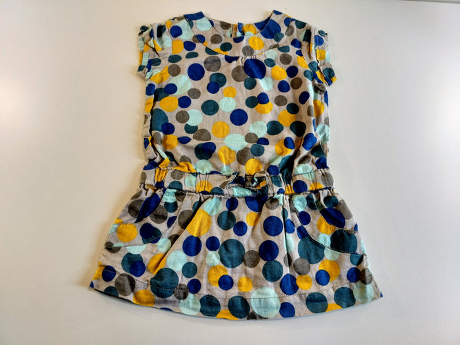 Robe m.c taupe à pois jaunes, bleus, gris,..., moins cher chez Petit Kiwi