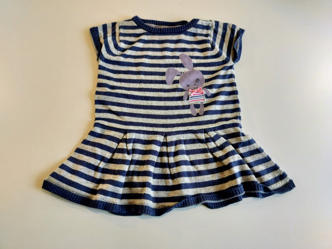 Robe m.c rayé bleu, gris , lapine, moins cher chez Petit Kiwi