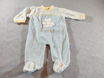 Pyjama velours bleu clair , ourson blanc 