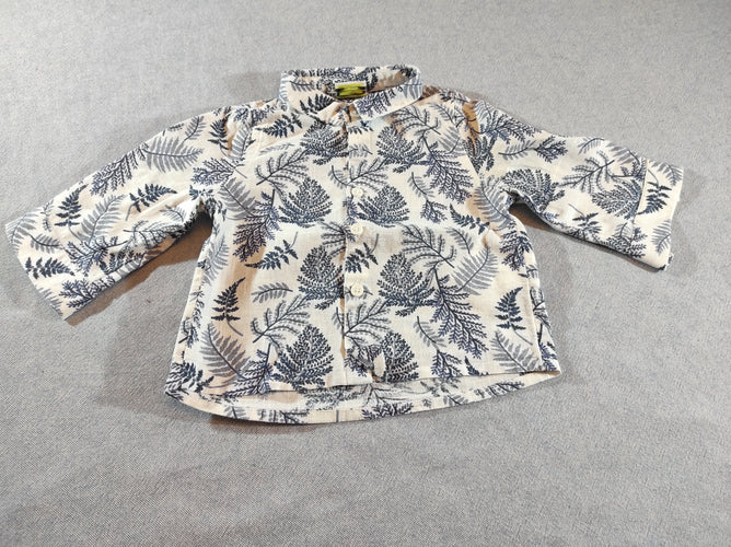 Chemise m.l blanche , motifs feuilles bleu marine, moins cher chez Petit Kiwi