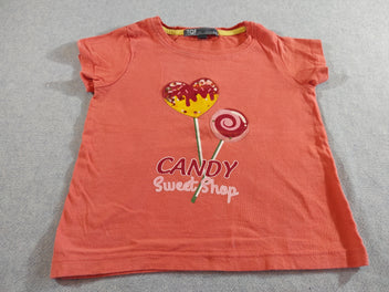 T-shirt m.c orange sucettes  coeurs  avec sequins 