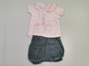 Ensemble 2pcs t-shirt m.c rose avec col - liseré argenté-girafe - short gis