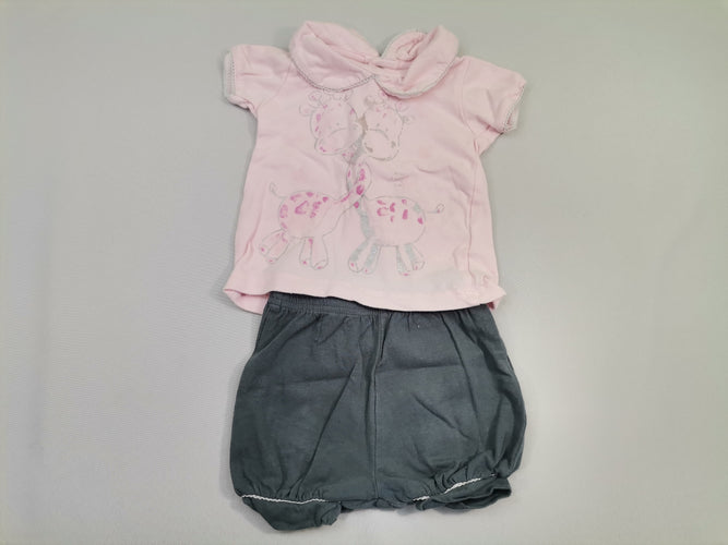 Ensemble 2pcs t-shirt m.c rose avec col - liseré argenté-girafe - short gis, moins cher chez Petit Kiwi