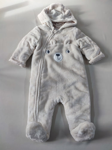 Combinaison pilote velours ouatiné blanc cassé ourson doublé jersey à capuche avec oreilles, moins cher chez Petit Kiwi