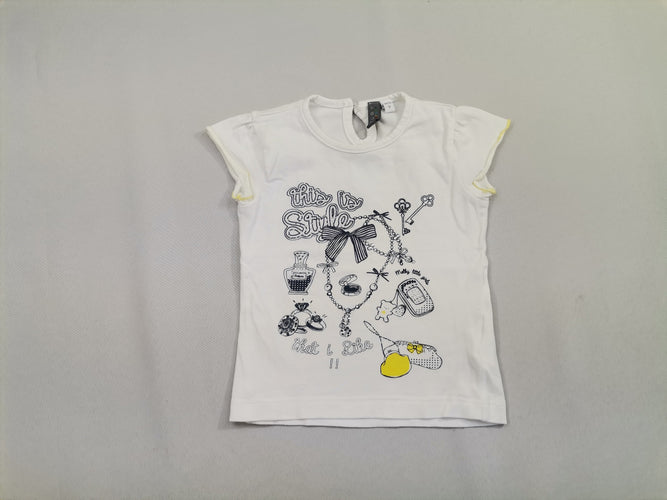 T-shirt m.c blanc inscription bleu strass, moins cher chez Petit Kiwi