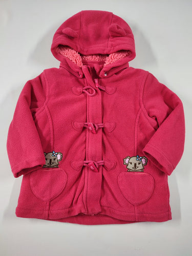 Manteau velours à capuche rouge koalas aux poches, moins cher chez Petit Kiwi