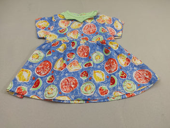 Robe m.c bleue motifs fruits, donuts, col vert