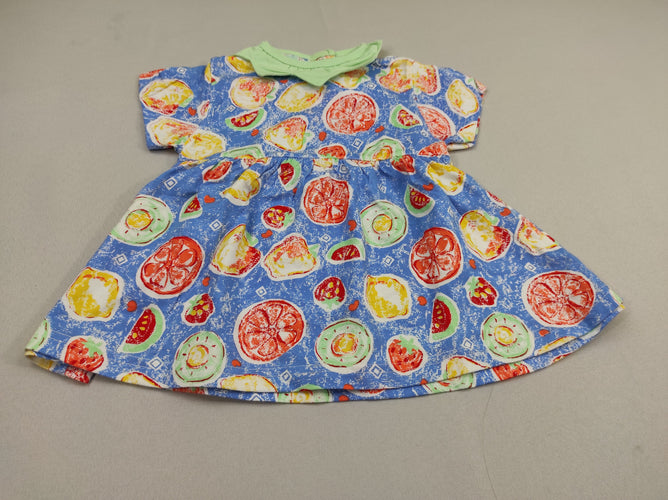 Robe m.c bleue motifs fruits, donuts, col vert, moins cher chez Petit Kiwi