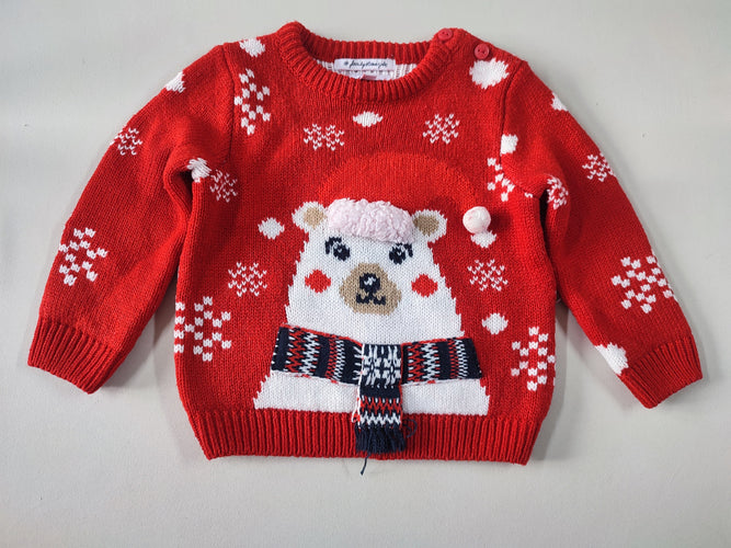 Pull rouge de Noël ourson, moins cher chez Petit Kiwi