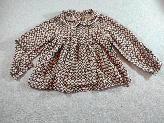 Blouse m.l , col claudine gris anthracite fleurs roses, blanc cassé, moins cher chez Petit Kiwi