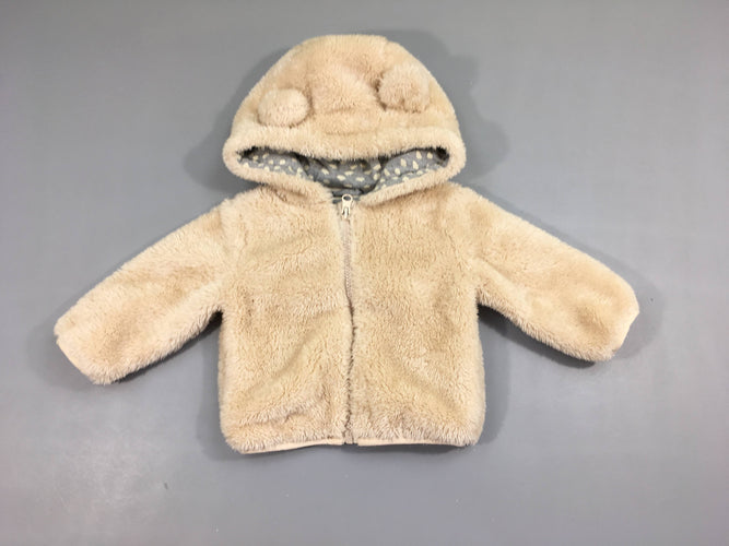 Veste zippée velours beige à capuche oreilles, moins cher chez Petit Kiwi