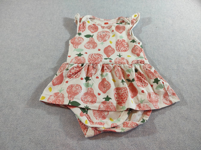 Robe m.c avec body intégré blanche motifs fruits, moins cher chez Petit Kiwi