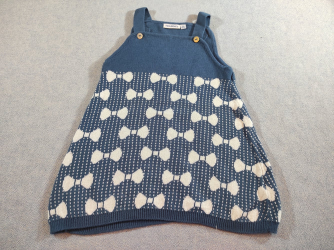 Robe à bretelle bleue , noeuds papillon blancs, moins cher chez Petit Kiwi