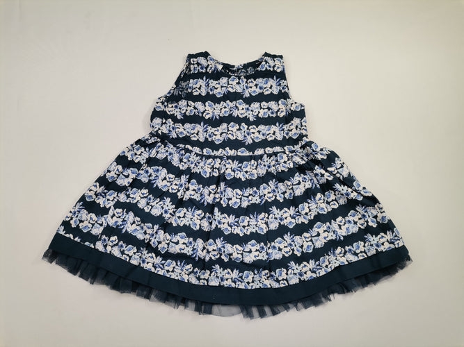 Robe s.m bleu fleurs - volant bas - boutons dos, moins cher chez Petit Kiwi