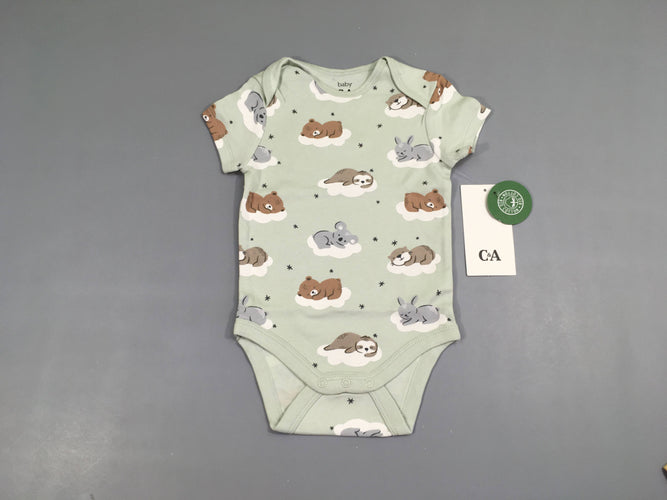 NEUF body m.c bleu clair animaux nuages, coton bio, moins cher chez Petit Kiwi