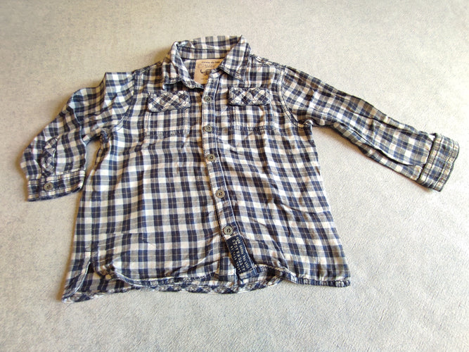 Chemise m.l petits carreaux bleu marine blanc, moins cher chez Petit Kiwi