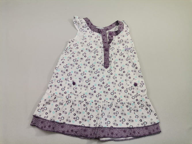 Robe s.m blanche fleurs liseret violet, moins cher chez Petit Kiwi