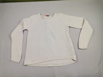 Pull maille blanc pailleté dos retroussé - bouton avant