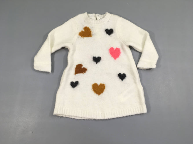 Robe pull blanc coeurs multicolores, moins cher chez Petit Kiwi