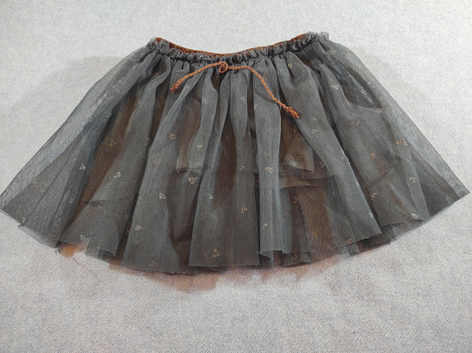 Jupe en tulle gris anthracite, motifs argentés , doublée, moins cher chez Petit Kiwi