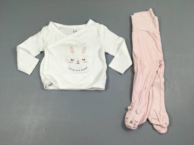 T-shirt m.l blanc croisé sur le devant lapin + legging à pieds, moins cher chez Petit Kiwi