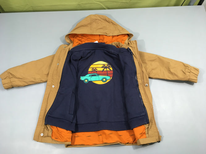 Veste coupe vent 2 en 1 ocre avec Sweat bleu foncé voiture palmier, moins cher chez Petit Kiwi