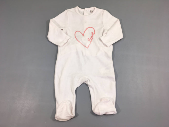 Pyjama velours blanc coeur love, moins cher chez Petit Kiwi