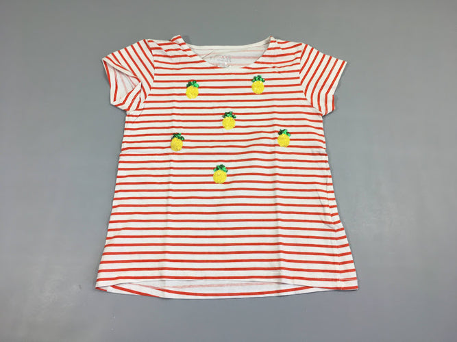 T-shirt m.c blanc rayé rouge citrons sequins, moins cher chez Petit Kiwi