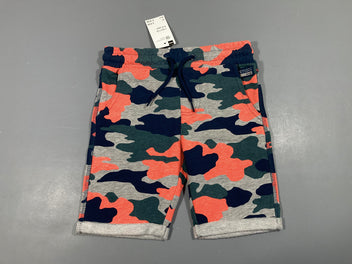 Neuf-Bermuda molleton à revers gris motifs camouflage bleu orange kaki