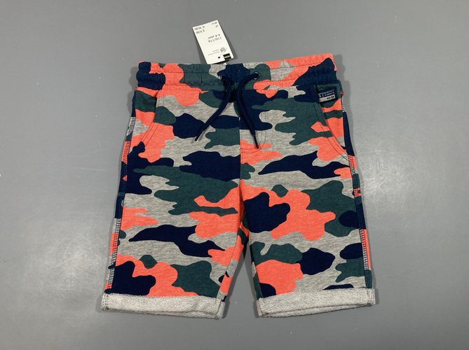 Neuf-Bermuda molleton à revers gris motifs camouflage bleu orange kaki, moins cher chez Petit Kiwi