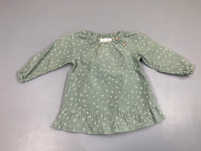 Robe m.l velours côtelé vert fleurs, moins cher chez Petit Kiwi