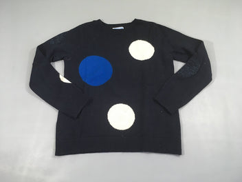 Pull bleu foncé cercles, 55% laine