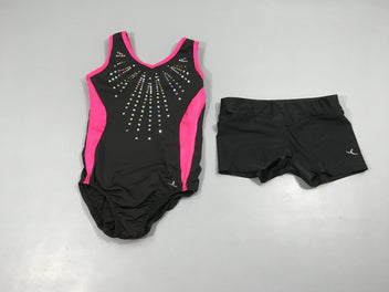 Maillot de gymnastique noir/rose sequins + short