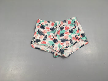 Short jersey délavé blanc feuillage flamands roses, 100% coton