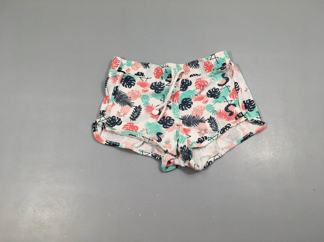 Short jersey délavé blanc feuillage flamands roses, 100% coton, moins cher chez Petit Kiwi