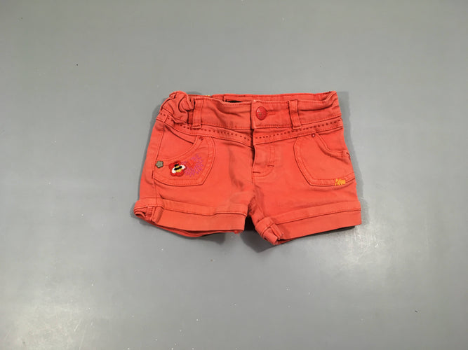 Short orange broderies abeille revers, 98% coton 2% élasthane, moins cher chez Petit Kiwi