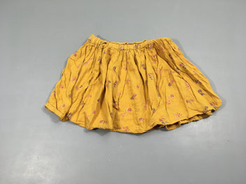 Jupe jaune moutarde fleurs, 100% viscose, légèrement bouloché