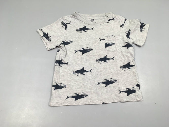 T-shirt m.c gris chiné requins, moins cher chez Petit Kiwi