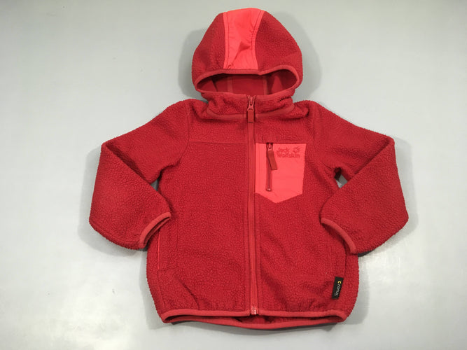 Gilet zippé teddy rouge à capuche Jack Wolfskin, moins cher chez Petit Kiwi