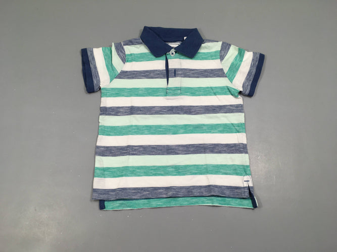 Polo m.c jersey blanc rayé bleu/vert, moins cher chez Petit Kiwi