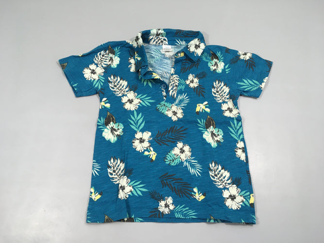 Polo m.c jersey bleu fleurs, moins cher chez Petit Kiwi